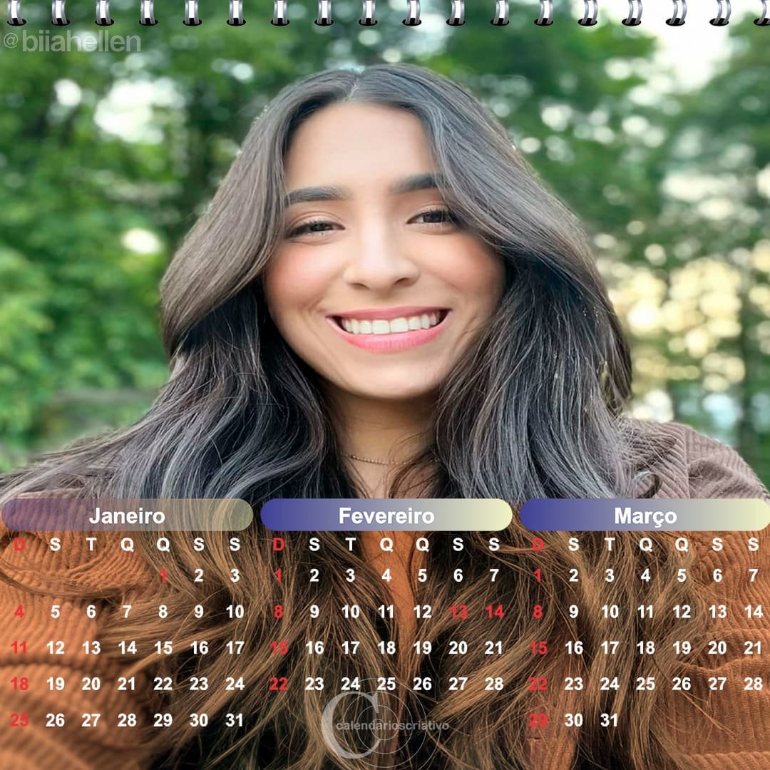 calendário 2026 modelo Bia Hellen